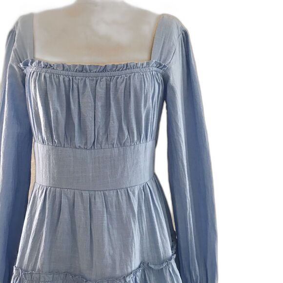 Altar'd State Light Blue Square Neck Long Sleeve Cottage Core Mini Dress NEW - S - Picture 2 of 10